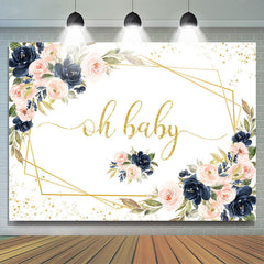 Lofaris Oh Baby Pink Floral Gold Glitter Shower Backdrop