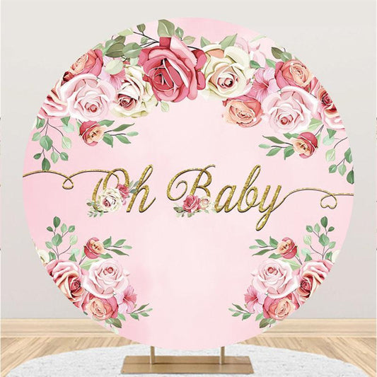 Lofaris Oh Baby Pink Floral Round Backdrop For Shower
