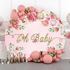 Lofaris Oh Baby Pink Floral Round Backdrop For Shower