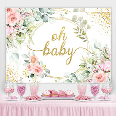 Lofaris Oh Baby Pink Flower Gold Shower Backdrop For Girl