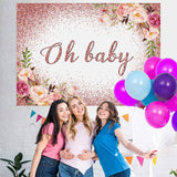 Load image into Gallery viewer, Lofaris Oh Baby Pink Glitter And Floral Shower Backdrop