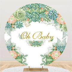Lofaris Oh Baby Pink Green Floral Round Shower Backdrop