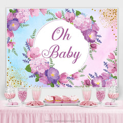 Lofaris Oh Baby Purple Floral Glitter Shower Backdrop