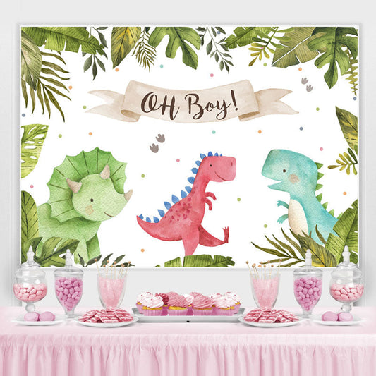 Lofaris Oh Baby Three Cute Dinosaurs Backdrop for Shower