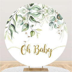 Lofaris Oh Baby With Leaves Glitter Round Shower Backdrop