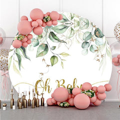 Lofaris Oh Baby With Leaves Glitter Round Shower Backdrop
