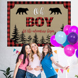 Load image into Gallery viewer, Lofaris Oh Boy Adventure Bears Forest Red Plaid Baby Shower Backdrop