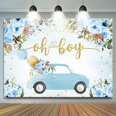 Lofaris Oh Boy Blue Car and Balloon Floral Baby Shower Backdrop