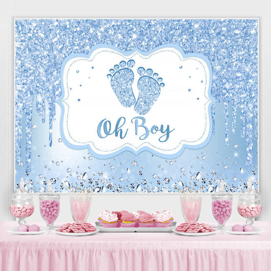 Lofaris Oh Boy Blue Glitter Baby Shower Backdrop For Party