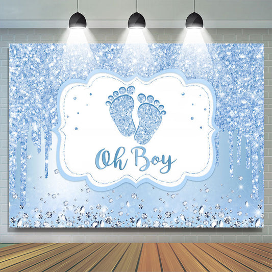 Lofaris Oh Boy Blue Glitter Baby Shower Backdrop For Party