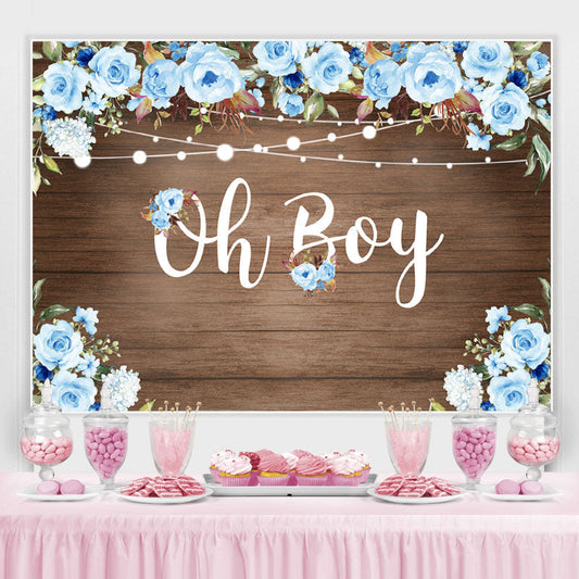 Lofaris Oh Boy Blue Roses Wood and Lights Baby Shower for