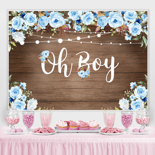 Lofaris Oh Boy Blue Roses Wood and Lights Baby Shower for