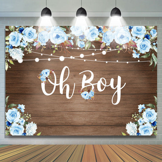 Lofaris Oh Boy Blue Roses Wood and Lights Baby Shower for