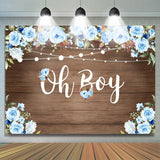 Load image into Gallery viewer, Lofaris Oh Boy Blue Roses Wood and Lights Baby Shower for