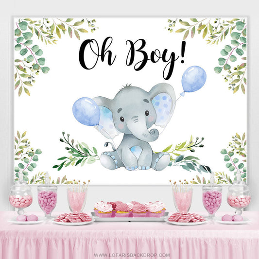 Lofaris Oh Boy Elephant Balloon Gender Baby Shower Backdrop