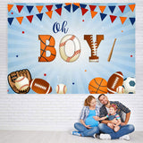Load image into Gallery viewer, Lofaris Oh Boy Flags And Baseball Themed Baby Shower Backdrop