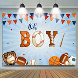 Load image into Gallery viewer, Lofaris Oh Boy Flags And Baseball Themed Baby Shower Backdrop