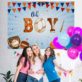 Load image into Gallery viewer, Lofaris Oh Boy Flags And Baseball Themed Baby Shower Backdrop