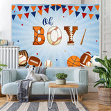 Load image into Gallery viewer, Lofaris Oh Boy Flags And Baseball Themed Baby Shower Backdrop