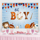 Load image into Gallery viewer, Lofaris Oh Boy Flags And Baseball Themed Baby Shower Backdrop