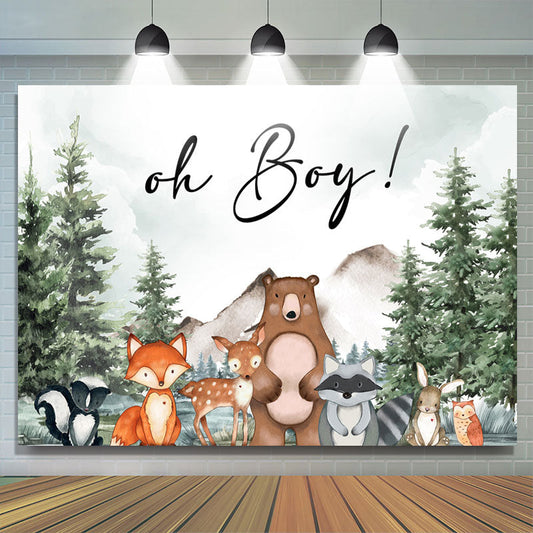 Lofaris Oh Boy Forest Animals Spruce Baby Shower Backdrop