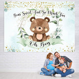 Load image into Gallery viewer, Lofaris Oh boy green leaves and teddy bear baby shower backdrop