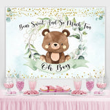 Load image into Gallery viewer, Lofaris Oh boy green leaves and teddy bear baby shower backdrop