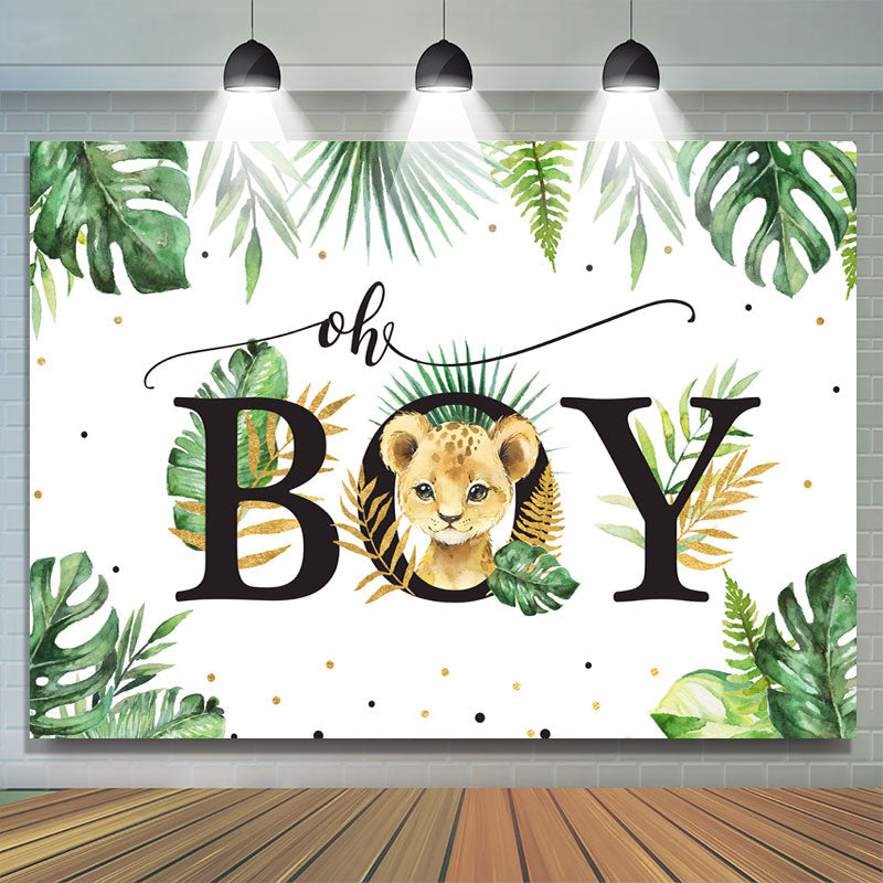 Lofaris Oh Boy Palm Fronds and Leopards Baby Shower Backdrop