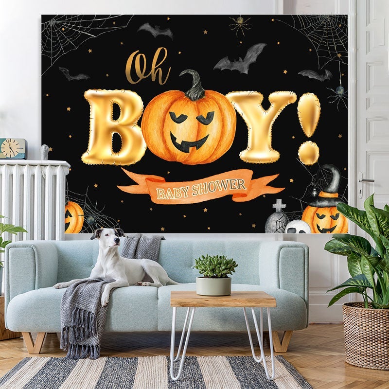 Lofaris Oh Boy! Pumpkin Halloween Themed Baby Shower Backdrop