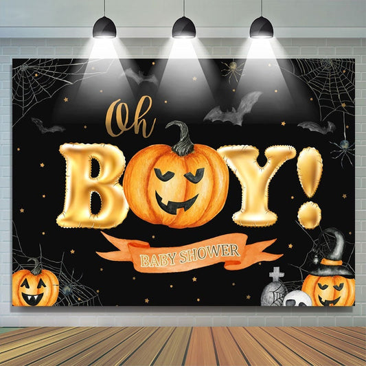Lofaris Oh Boy! Pumpkin Halloween Themed Baby Shower Backdrop