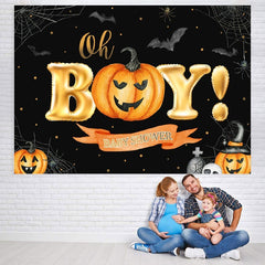 Lofaris Oh Boy! Pumpkin Halloween Themed Baby Shower Backdrop