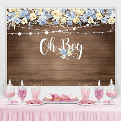 Lofaris Oh Boy Rustic Wood Floral Backdrops for Baby Shower
