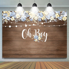 Lofaris Oh Boy Rustic Wood Floral Backdrops for Baby Shower