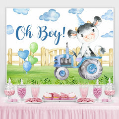 Lofaris Oh Boy Tractor Bull In Garden Baby Shower Backdrop