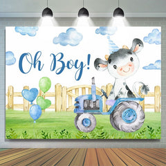 Lofaris Oh Boy Tractor Bull In Garden Baby Shower Backdrop
