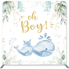 Lofaris Oh Boy Whale Green Double-Sided Backdrop for Baby Shower