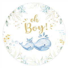 Lofaris Oh Boy Whale Green Leaves Round Backdrop For Baby Shower