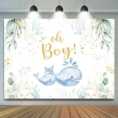 Lofaris Oh Boy Whale Green Photoshoot Backdrop for Baby Shower