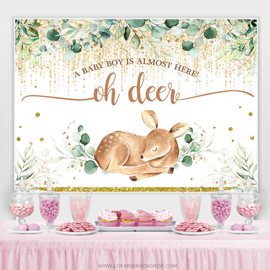 Lofaris Oh Deer A Boy Is Almost Here Baby Shower Backdrop