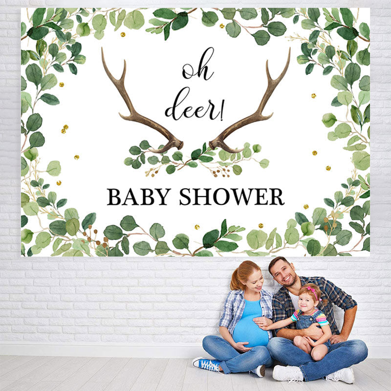 Lofaris Oh Deer Green Gender Reveal Baby Shower Backdrop