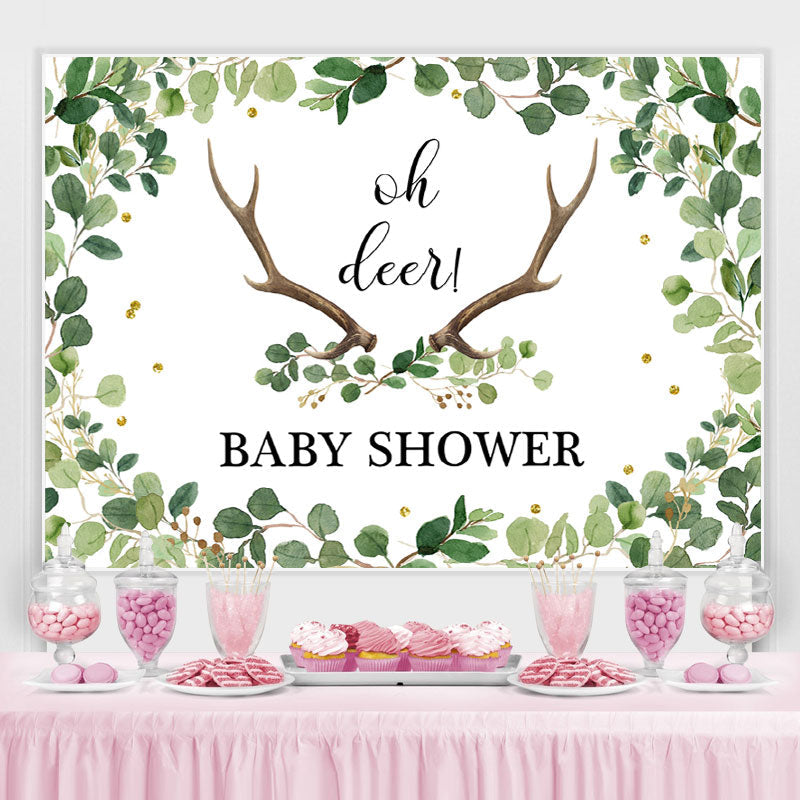 Lofaris Oh Deer Green Gender Reveal Baby Shower Backdrop
