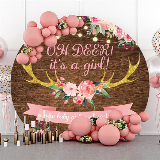 Lofaris Oh Deer Its A Girl Round Baby Shower Backdrop For Party