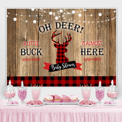 Lofaris Oh Deer Red and Black Checkerboard Baby Shower Backdrop