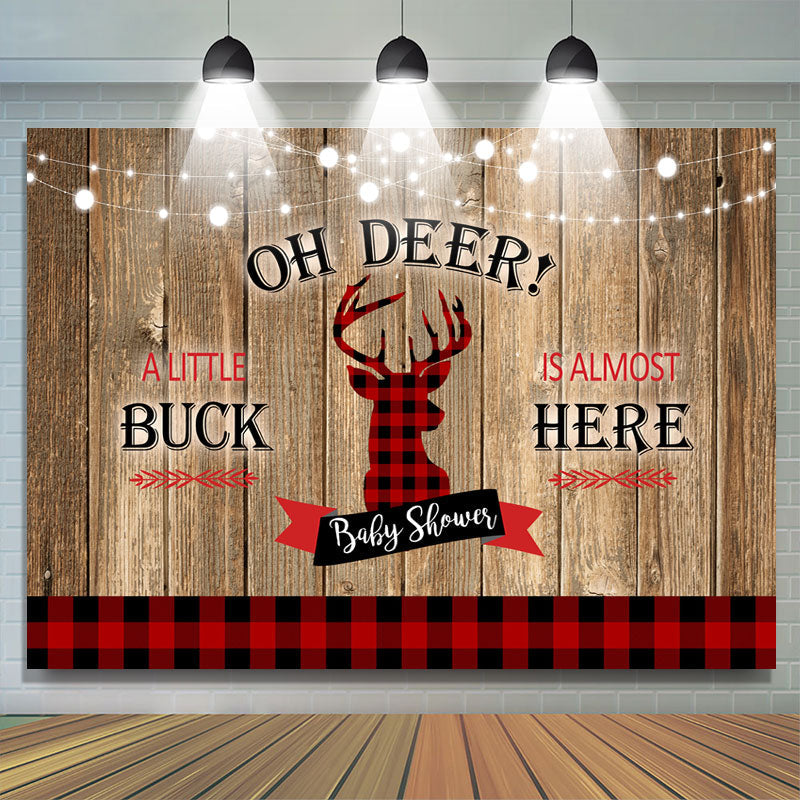 Lofaris Oh Deer Red and Black Checkerboard Baby Shower Backdrop