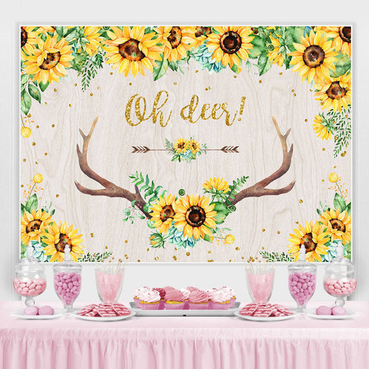 Lofaris Oh Deer Sunflower Floral Antler Baby Shower Backdrop