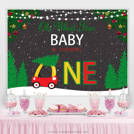 Lofaris Oh What Fun Baby Is Turning One Christmas Backdrop