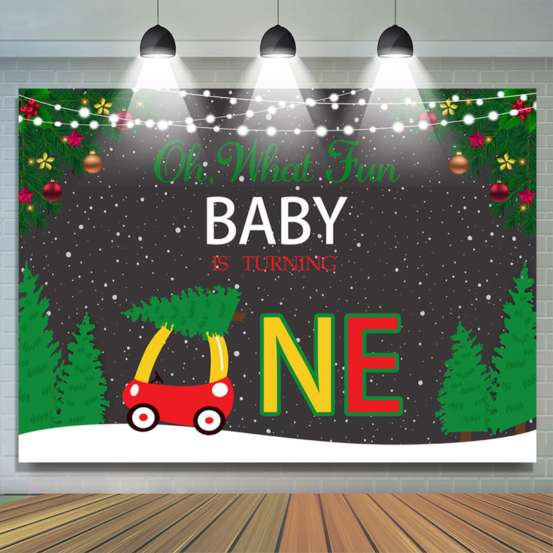 Lofaris Oh What Fun Baby Is Turning One Christmas Backdrop