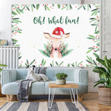 Load image into Gallery viewer, Lofaris Oh What Fun! Fawn in A Santa Hat Christmas Backdrop