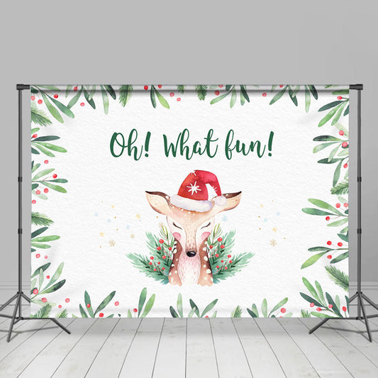 Lofaris Oh What Fun! Fawn in A Santa Hat Christmas Backdrop
