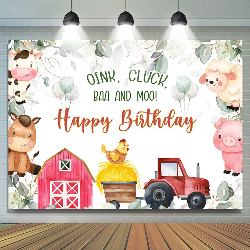 Lofaris Oink Cluck Baa And Moo Farm Animals Birthday Backdrop